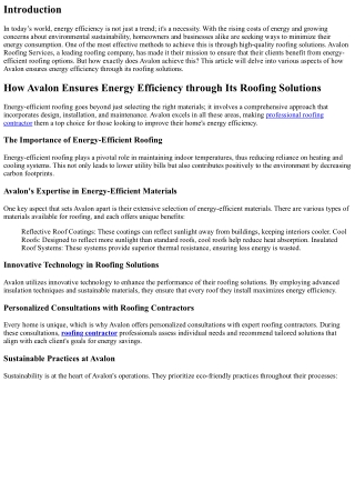 How Avalon Ensures Energy Efficiency through Its Roofing Solutions
