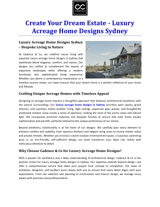 Create Your Dream Estate - Luxury Acreage Home Designs Sydney