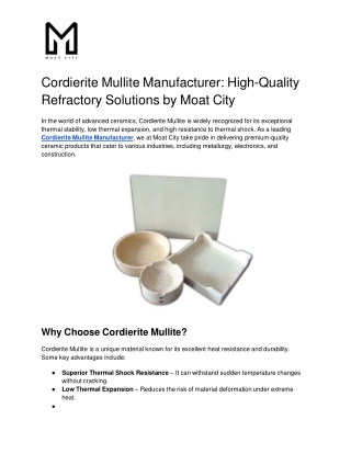Cordierite Mullite Manufacturer_ High-Quality Refractory Solutions by Moat City