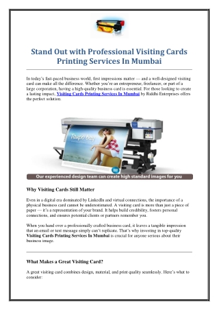 Stand Out with Professional Visiting Cards Printing Services In Mumbai
