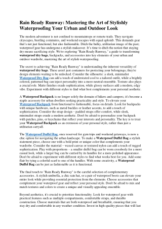 Rain Ready Runway Mastering the Art of Stylishly Waterproofing Your Urban and Outdoor Look