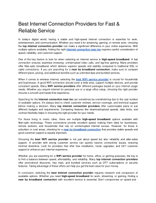 Best Internet Connection Providers for Fast & Reliable Service