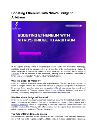 Boosting Ethereum with Nitro’s Bridge to Arbitrum