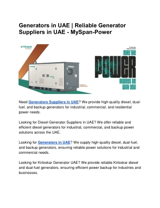 Generators in UAE | Reliable Generator Suppliers in UAE - MySpan-Power