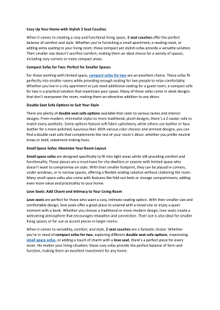 Cozy Up Your Home with Stylish 2 Seat Couches