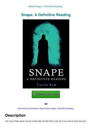 eBook Snape A Definitive Reading