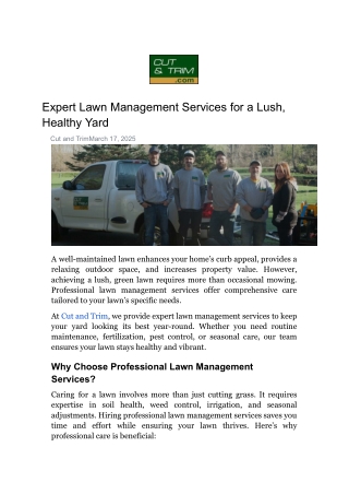 Expert Lawn Management Services for a Lush, Healthy Yard