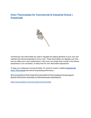 Oven Thermostats for Commercial & Industrial Ovens _ PartsFeUK