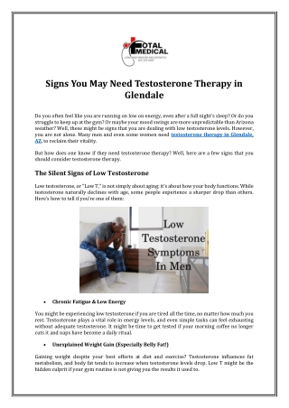 Signs You May Need Testosterone Therapy in Glendale