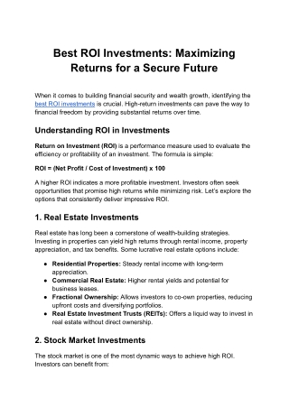Best ROI Investments - Maximizing Returns for a Secure Future