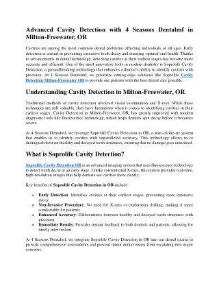 Advanced Cavity Detection with 4 Seasons Dentalmf in Milton-Freewater, OR