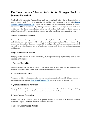 The Importance of Dental Sealants for Stronger Teeth 4 Seasons Dentalmf