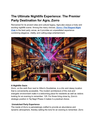 Zorro Agra_ The Perfect Nightlife Destination for Premier Party Travel