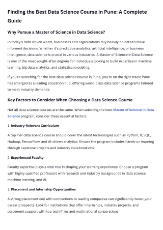 Finding the Best Data Science Course in Pune A Complete Guide