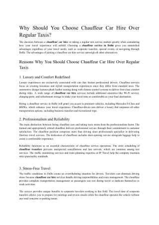 Premium Chauffeur Service in Delhi | Luxury & Reliable Rides