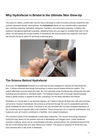 Why Hydrafacial in Bristol Is the Ultimate Skin Glow-Up