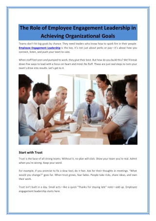 The Role of Employee Engagement Leadership in Achieving Organizational Goals
