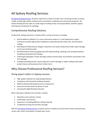 All Sydney Roofing Services