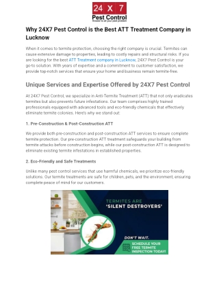 Why 24X7 Pest Control is the Best ATT Treatment Company in Lucknow