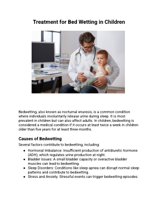Treatment for Bed Wetting in Children