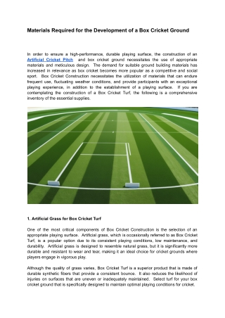 Materials Required for the Development of a Box Cricket Ground (1)