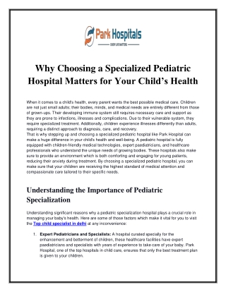 Why Choosing a Specialized Pediatric Hospital Matters for Your Child’s Health
