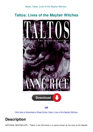 Books Taltos Lives of the Mayfair Witches