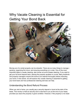Why Vacate Cleaning is Essential for Getting Your Bond Back