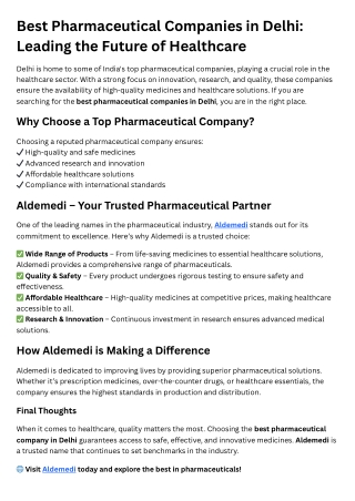 Top Pharmaceutical Companies in Delhi – Quality Medicines & Healthcare Solutions