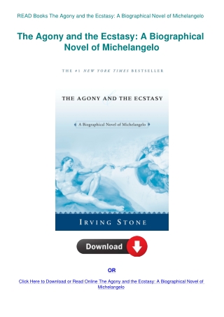 READ Books The Agony and the Ecstasy A Biographical Novel of Michelangelo