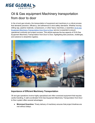 Oil & Gas equipment Machinery transportation from door to door