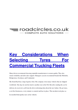 Key Considerations When Selecting Tyres For Commercial Trucking Fleets