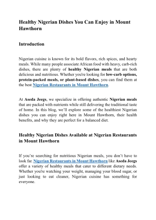 Healthy Nigerian Dishes You Can Enjoy in Mount Hawthorn