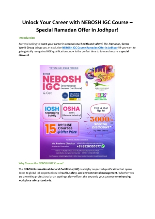 NEBOSH IGC Course ramadan Offer In  Jodhpur PDF