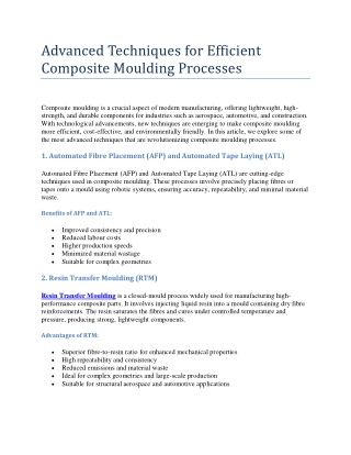 Advanced Techniques for Efficient Composite Moulding Processes