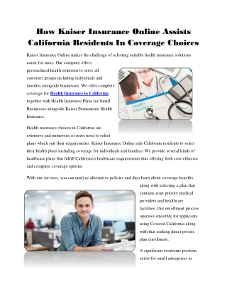 How Kaiser Insurance Online Assists California Residents In Coverage Choices
