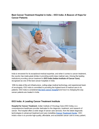 Best Cancer Treatment Hospital in India – IOCI India_ A Beacon of Hope for Cancer Patients