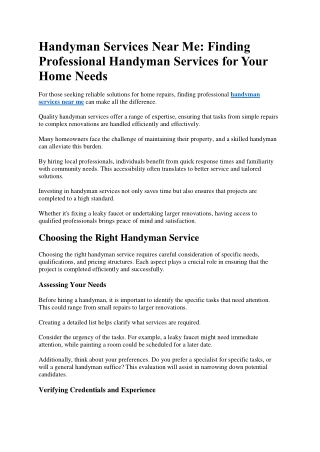 Handyman Services Near Me Finding Professional Handyman Services for Your Home Needs