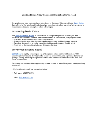 A New Residential Project on Sohna Road