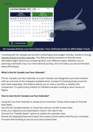Air Canada Airlines Low Fare Calendar