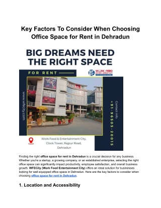 Key Factors To Consider When Choosing Office Space for Rent in Dehradun