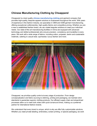 Chinese Manufacturing Clothing by  Chsapparel