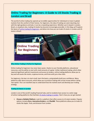 Online Trading for Beginners A Guide to US Stocks Trading in London and Brazil