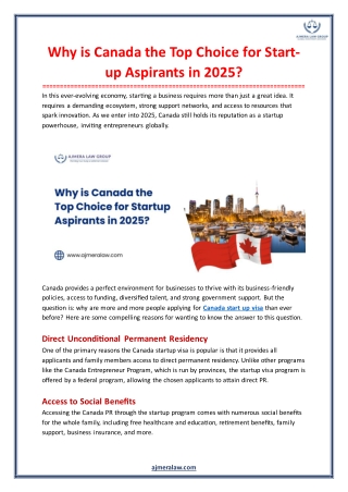 Why is Canada the Top Choice for Start-up Aspirants in 2025?
