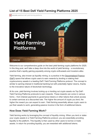 List of 15 Best Defi Yield Farming Platforms 2025