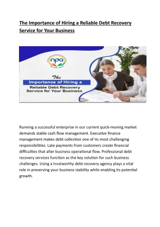 The Importance of Hiring a Reliable Debt Recovery Service for Your Business