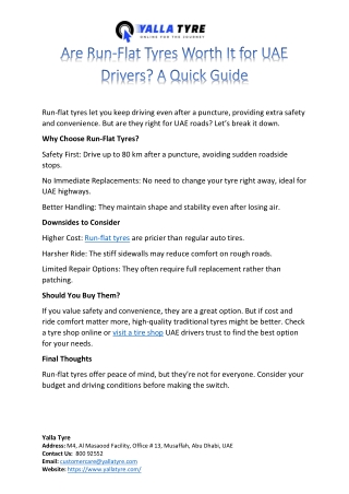 Are Run-Flat Tyres Worth It for UAE