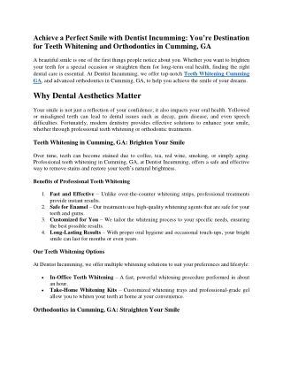Achieve a Perfect Smile with Dentist Incumming You’re Destination for Teeth Whitening and Orthodontics in Cumming, GA