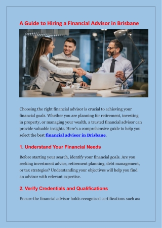 A Guide to Hiring a Financial Advisor in Brisbane