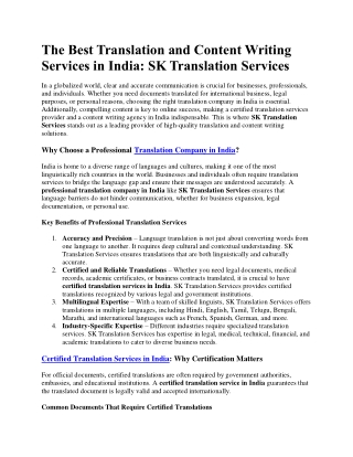 The Best Translation, Content Writing Services in India